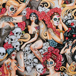Pin Ups Las Elegantes Day of the Dead Smoke Fabric
