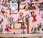 From the Hip Cowgirls on Pink Pin Ups Fabric