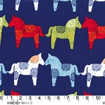Wooden Horses Blue Fabric