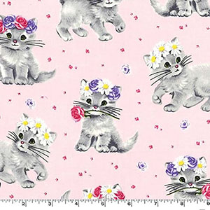 Furry Princess Kitten Cat Vintage Pink Fabric
