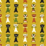 Contented Cats on Mustard Fabric