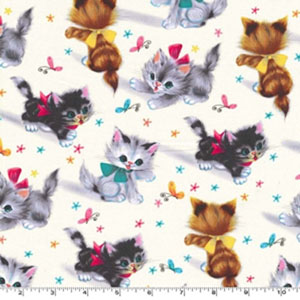 Kitties Vintage Style Print Fabric 