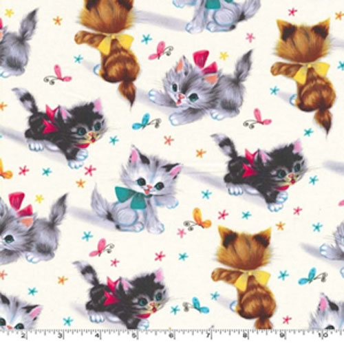 Kitties Vintage Style Print Fabric 