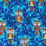 Moonlit owls Blue Fabric 