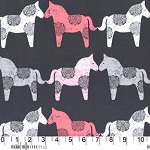 Wooden Horses Charcoal Fabric