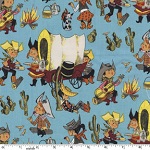 Chuck Wagon Blue Retro Kids Fabric 