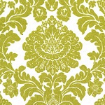 Delovely Damask Green Tea Glitter Fabric
