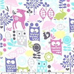 Forest Life Orchid Owls Lavender Fabric 