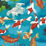 Koi With Lotus And Waves Brite Fabric