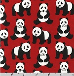 Pandas Red Menagerie Fabric 