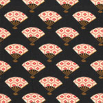 Kimono Fan Print Black Fabric