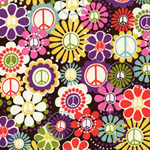 Multi Colored Peace Sign Print Brown Fabric