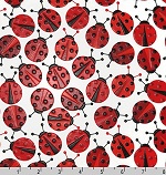 Laminated Cotton Red Ladybugs White Fabric 