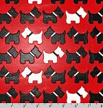 Laminated Cotton Scottie Dogs on Red Fabric 