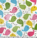 Laminated Cotton Birds White Fabric 