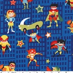 Super Heros Characters Blue Fabric