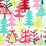 Yule Tree Multi Aqua Christmas Fabric 