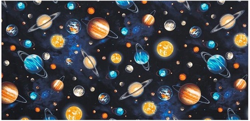 Stargazers Planet Stars Outer Space  Fabric Royal