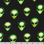 Area 51 Alien Heads on Black Fabric