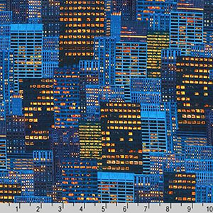 Cityscapes City Buildings Blue Yellow Fabric