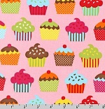 Cupcake Caleb Gray Pink Fabric