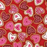 Heart Sugar Cookies on Red Valentines Fabric 