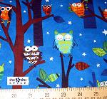 Forest Fun Owls Blue Fabric
