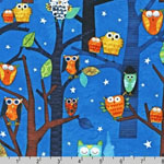 Forest Fun Owls Blue Fabric