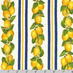 Fresh Lemons Navy Stripes Cream Fabric