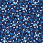 Dreidels Star of Davids  Blue Glitter Fabric 