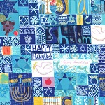 Happy Hanukkah Blue Glitter Fabric 