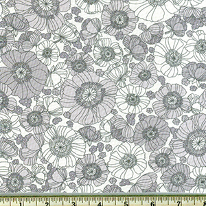 London Calling Gray White Floral Lawn Fabric