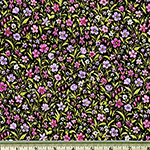 London Calling Purple Flowers Black Lawn Fabric