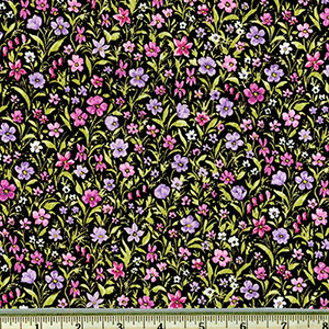 London Calling Purple Flowers Black Lawn Fabric