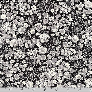 London Calling Gray White Flowers Black Lawn Fabric