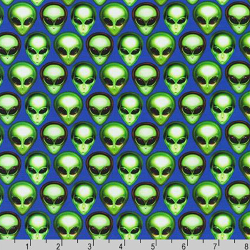 Area 51 Green Alien Blue Fabric