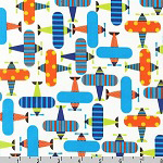 Airplanes White Ready, Set, Go Organic Fabric