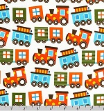 Trains on Cream Ready, Set, Go Organic Fabric