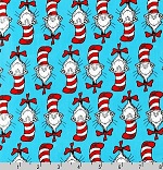 Cat in the Hat Head Blue Fabric