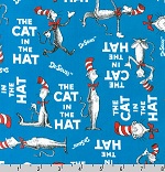 Cat in the Hat Title Blue Fabric