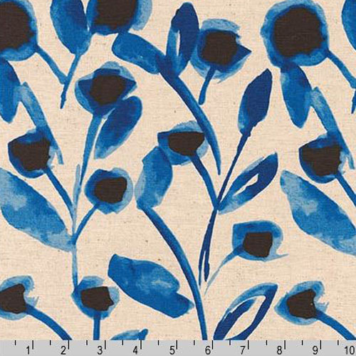 Sevenberry Canvas Cotton Flax Prints Fabric Blue