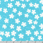 Surf Time Floating Flowers Aqua Blue Fabric 