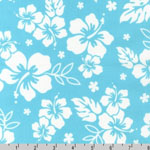 Surf Time Hawaiian Flowers Aqua Blue Fabric 
