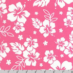 Surf Time Hawaiian Flowers Pink Fabric 
