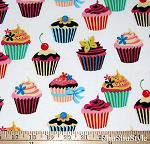 Cupcake Sweet Tooth White Spring Fabric