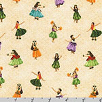 Tropical Gardens Aloha Iki Hula Dancers Ivory Fabric