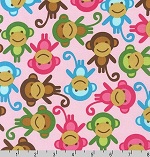 Urban Zoologie Ann Kelle Monkeys Pink Fabric