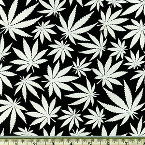 Glow in the Dark Cannabis Leaves Fabric Black