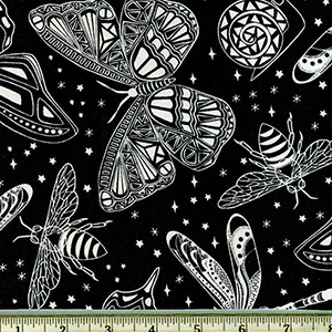Glow in the Dark Insects in Space Black Fabric