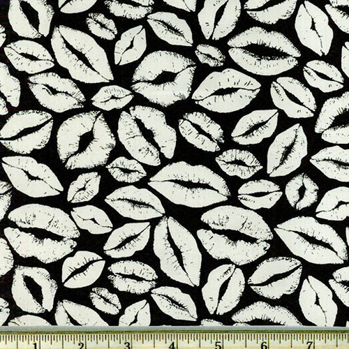 Glow in the Dark Lips Fabric Black